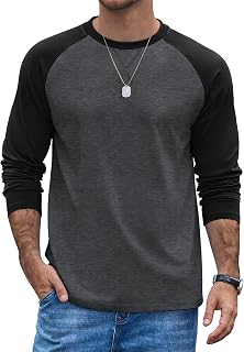 COOFANDY Men's Long Sleeve Cotton Raglan Contrast Long Sleeve Crew Neck Baseball T-Shirt Regular Fit