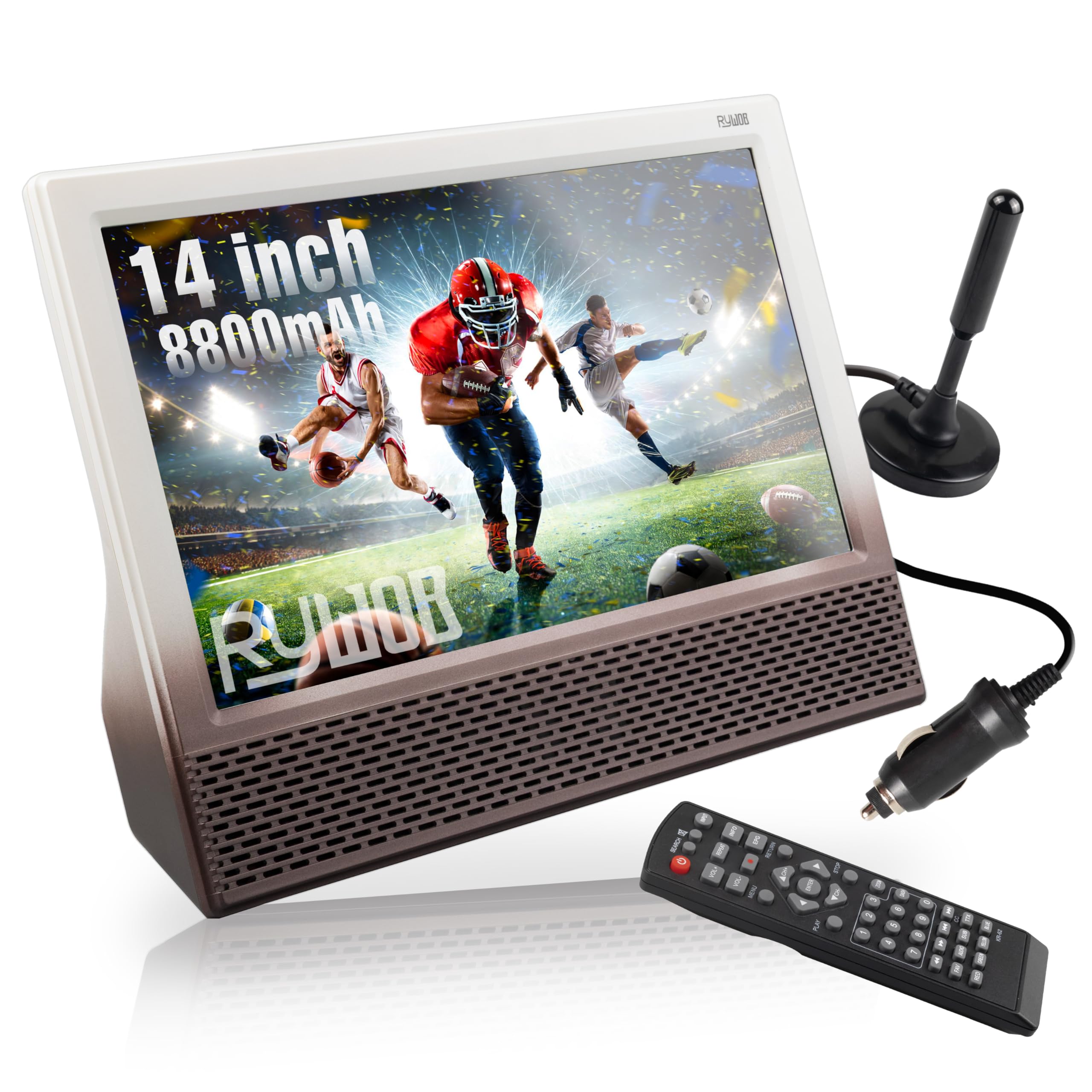 14’’ Portable TV with Antenna,Built-in 8800mAh Rechargeable Battery