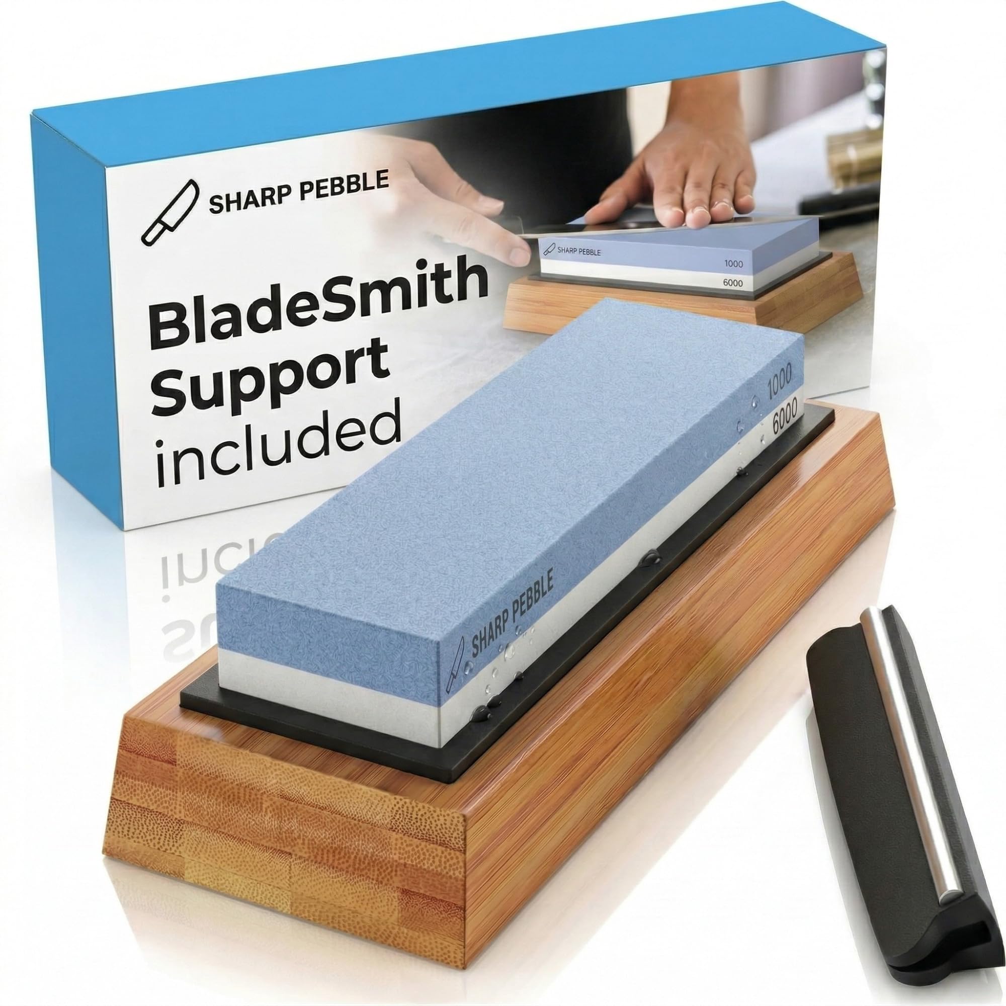 Sharp Pebble Whetstone Knife Sharpener – 1000/6000 Grit Sharpening Stone | Angle