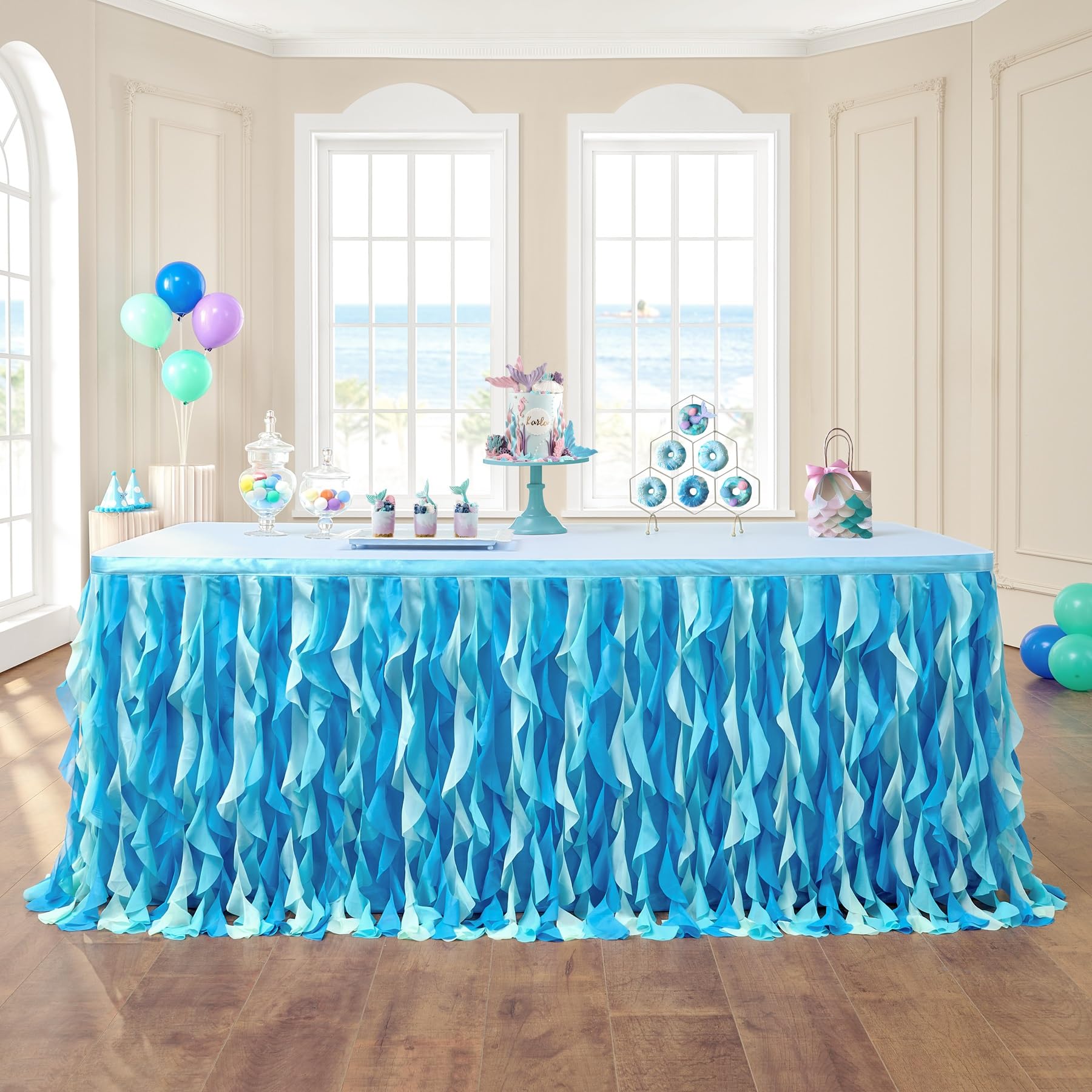 leegleri 6FT Tulle Ruffle Curly Willow Table Skirt for Rectangle or Round Tables