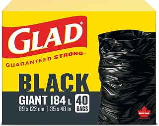 Glad Black Garbage Bags - Giant 184 Litres - 40 Trash Bags Made in Canada of Global Components