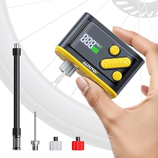 AUXITO Bike Pump,Mini Electric Bicycle Pump with Gauge 20s Fast Inflate,120PSI Portable Bike Tire Pump with Presta & Schrader Valve,Bike Accessories for Road Mountain Bike,E-Bike,Motorcycle(129g)