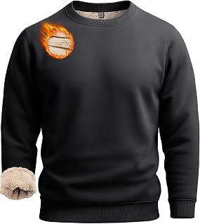 Boladeci Men's Sherpa Lined Crewneck Sweatshirt Heavyweight Fleece Pullover
