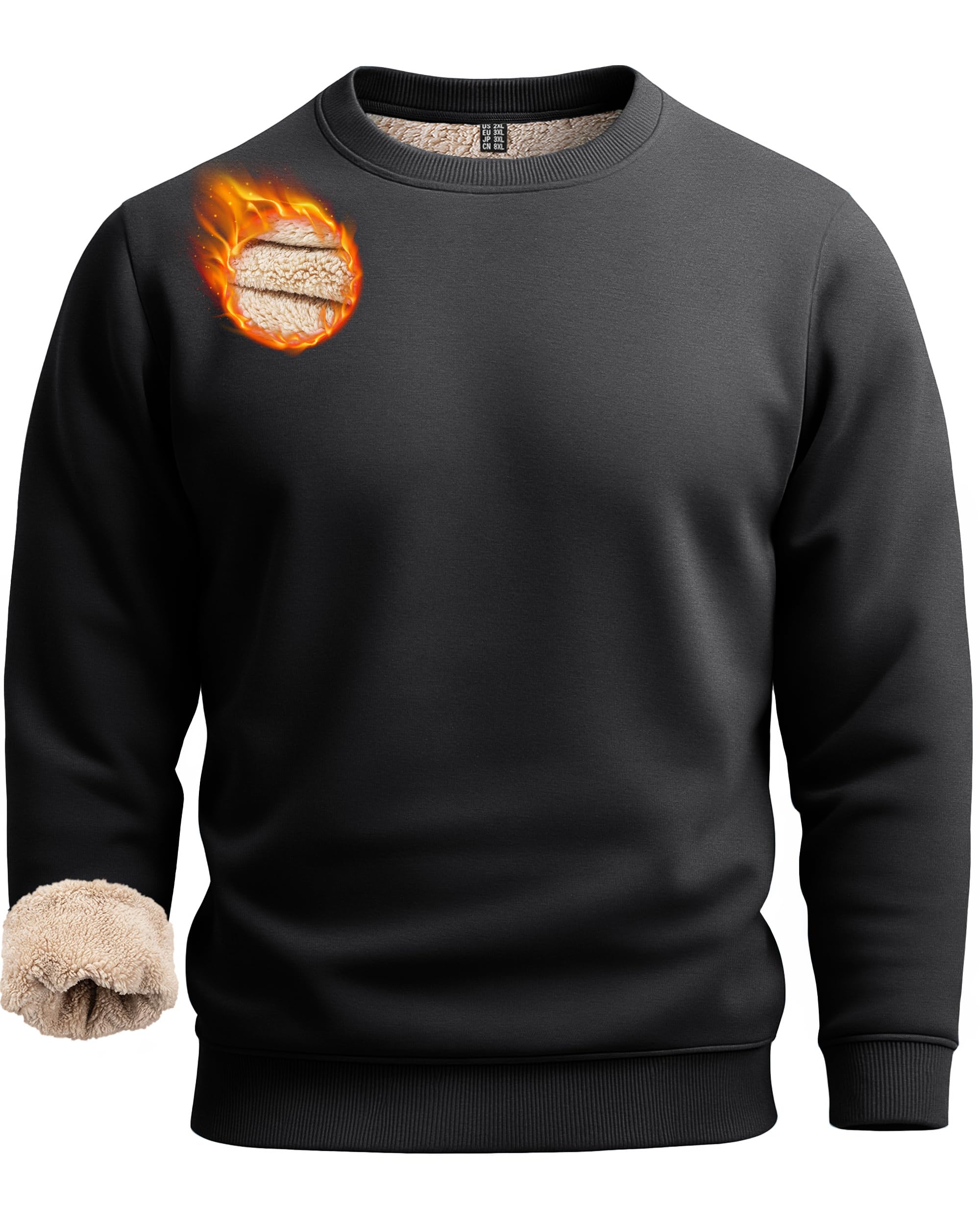 Boladeci Men's Sherpa Lined Crewneck Sweatshirt Heavyweight Fleece Pullover