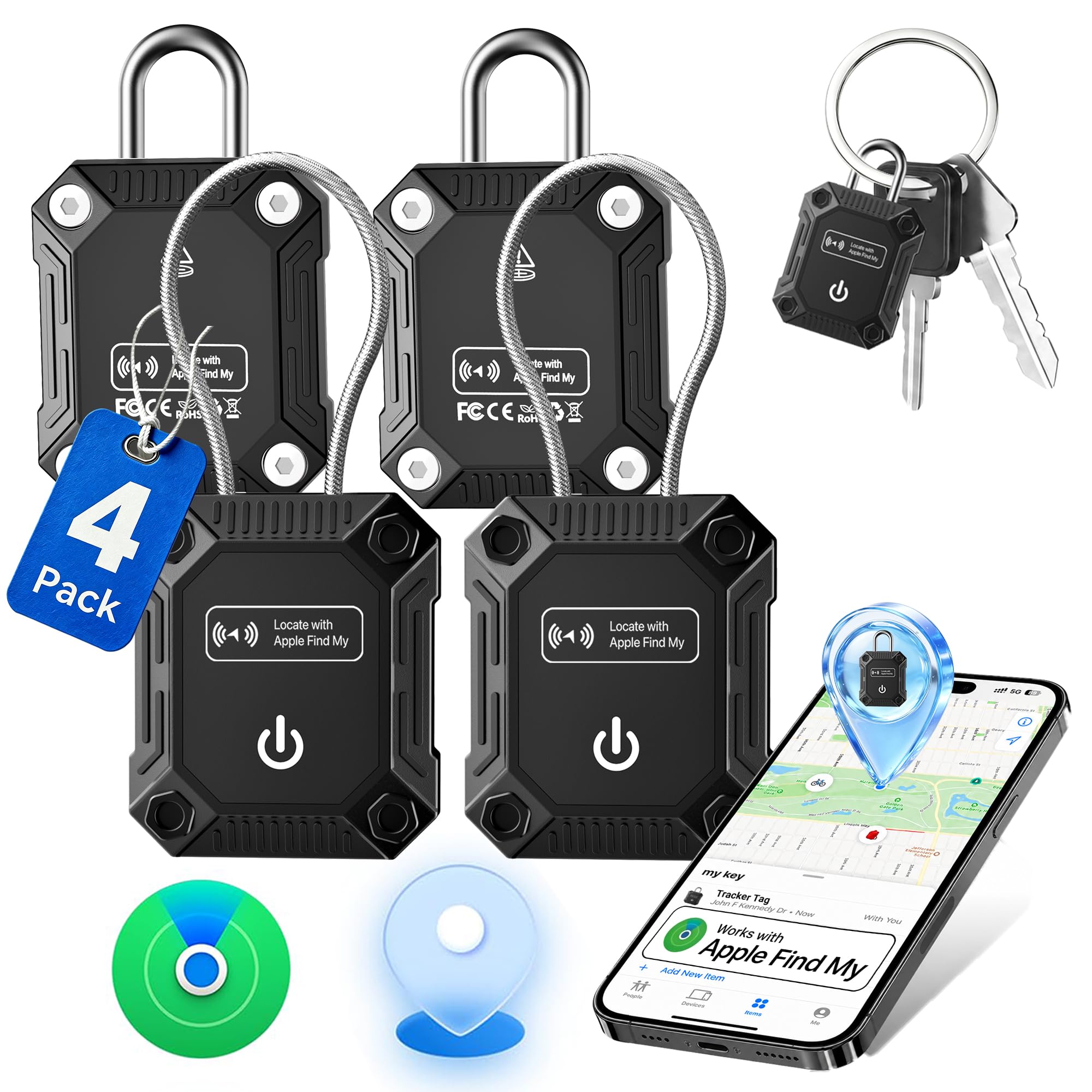Mrojiis Bluetooth Trackers for Apple Find My (iOS Only) Air Tracker Tags 4- Pack
