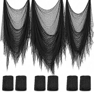 6 Pack Black Halloween Creepy Cloth, 30 x 72 Inch - Yobbai | Stretchy Cotton Gauze; Easy to Hang, Cut & Shape for Haunted Houses, Porches, Doorways, Mantels, Parties, Indoor or Outdoor