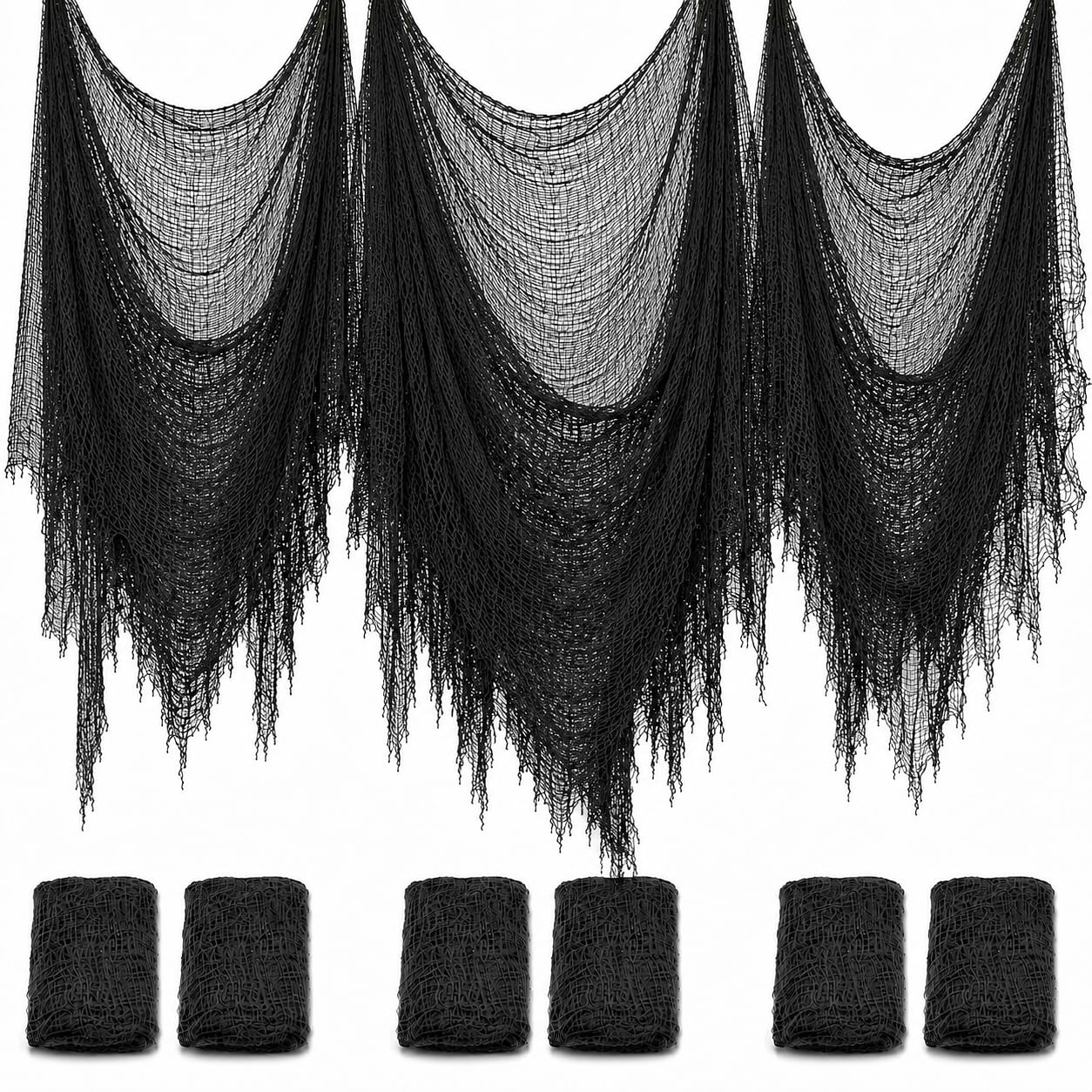 6 Pack Black Halloween Creepy Cloth, 30 x 72 Inch - Yobbai | Stretchy Cotton Gau