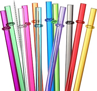 24 PCS, Reusable Straws with 4 Brushes, 10.5" Long Tritan Hard Plastic Straws, 12 Colors Translucent Replacement Drinking for 16OZ-32 OZ Tumblers, Cups, Jars, Stanley, YETI, Starbucks, BPA Free