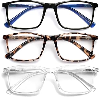 OPULIZE INK Reading Glasses for Women Men, Large Rectangular Frame with Spring Hinges & Scratch Resistant, Black Brown Tortoiseshell Blue, +2(Pack of 3)