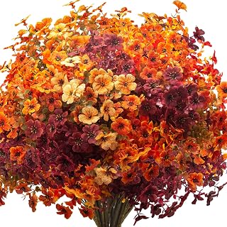 Grunyia 16 Bundles Artificial Fall Flowers Outdoor UV Resistant Faux Daisy, Colorful No Fade Autumn Decor for Front Door Porch Patio Yard Balcony Thanksgiving Christmas (Fall Mix)