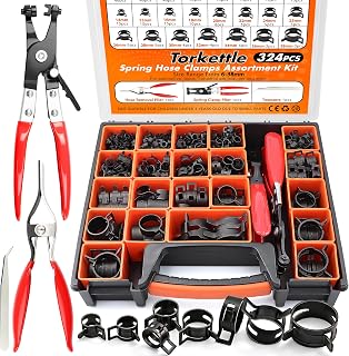 324Pcs Spring Band Hose Clamp Kit 6-38mm 23 Sizes with Clamp Pliers