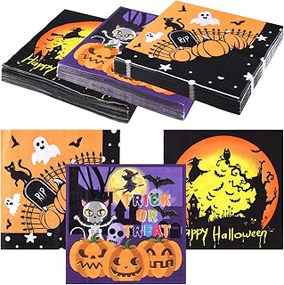ASTARON 60 Pack Halloween Napkins 13"× 13", Disposable Paper Cocktail Napkins for Halloween Table Decorations Party Supplies