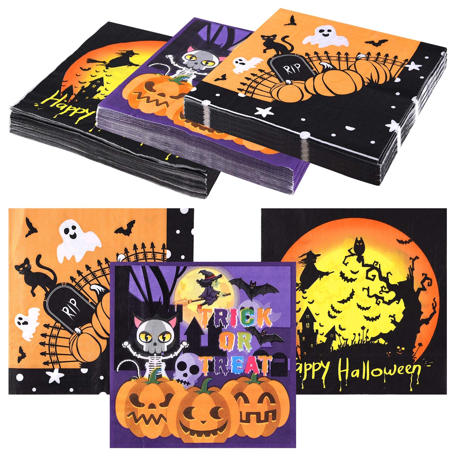 ASTARON 60 Pack Halloween Napkins 13"× 13", Disposable Paper Cocktail Napkins fo