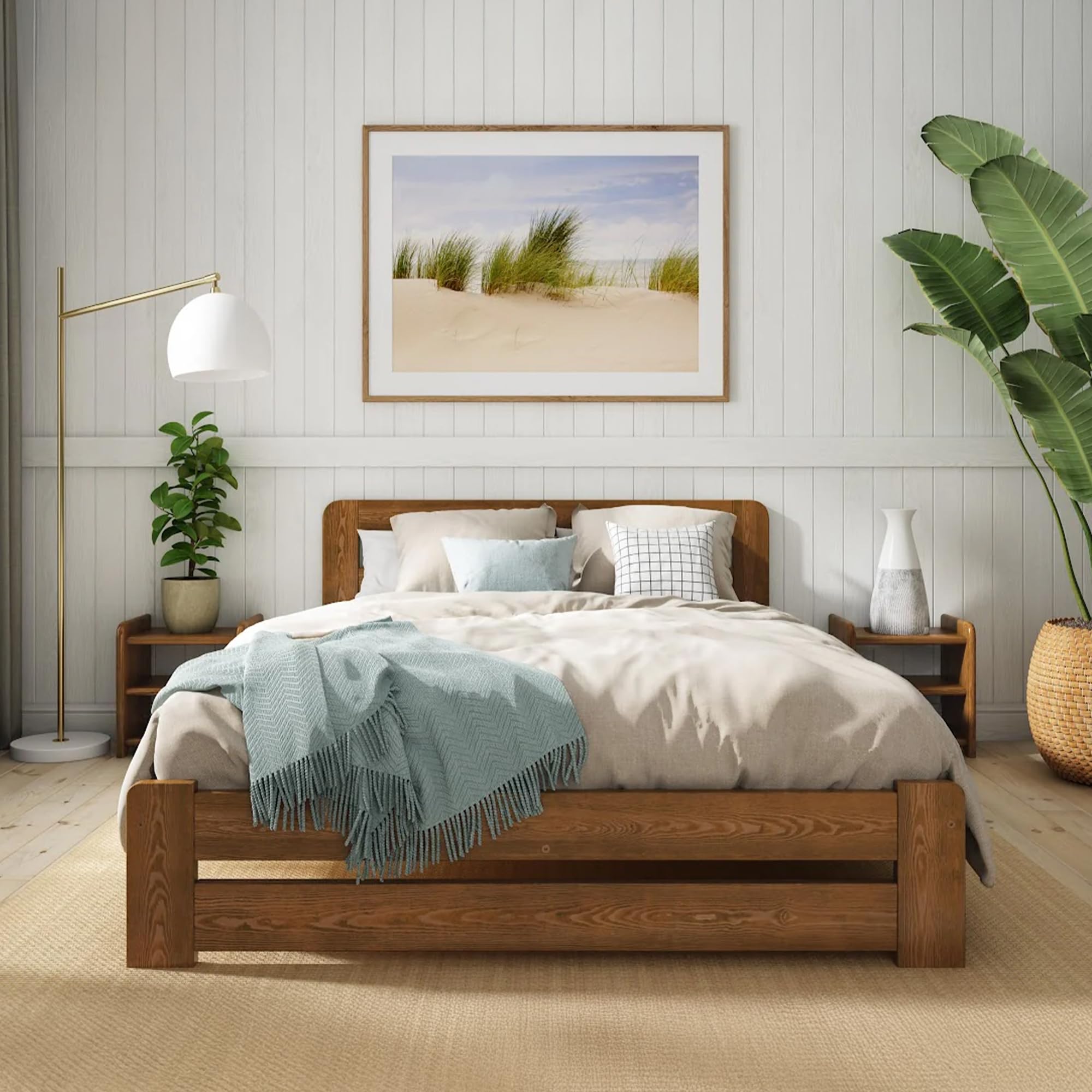 King Size Bed Frame 5ft, F1 Solid Wooden, Sturdy Slats Easy Assembly