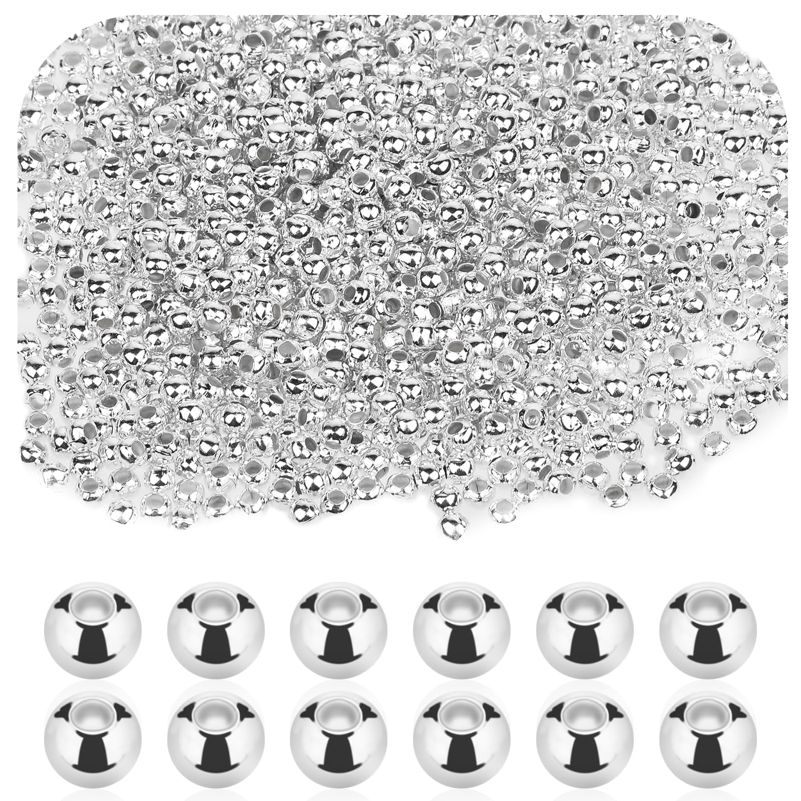 Pack of 1500 small round silver spacer beads