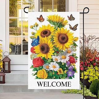 Sunflower Garden Flag 12x18 Inch Vertical Double Sides Jute Welcome Garden Small Yard Flag Home Decor Holiday Seasonal Home Decoration