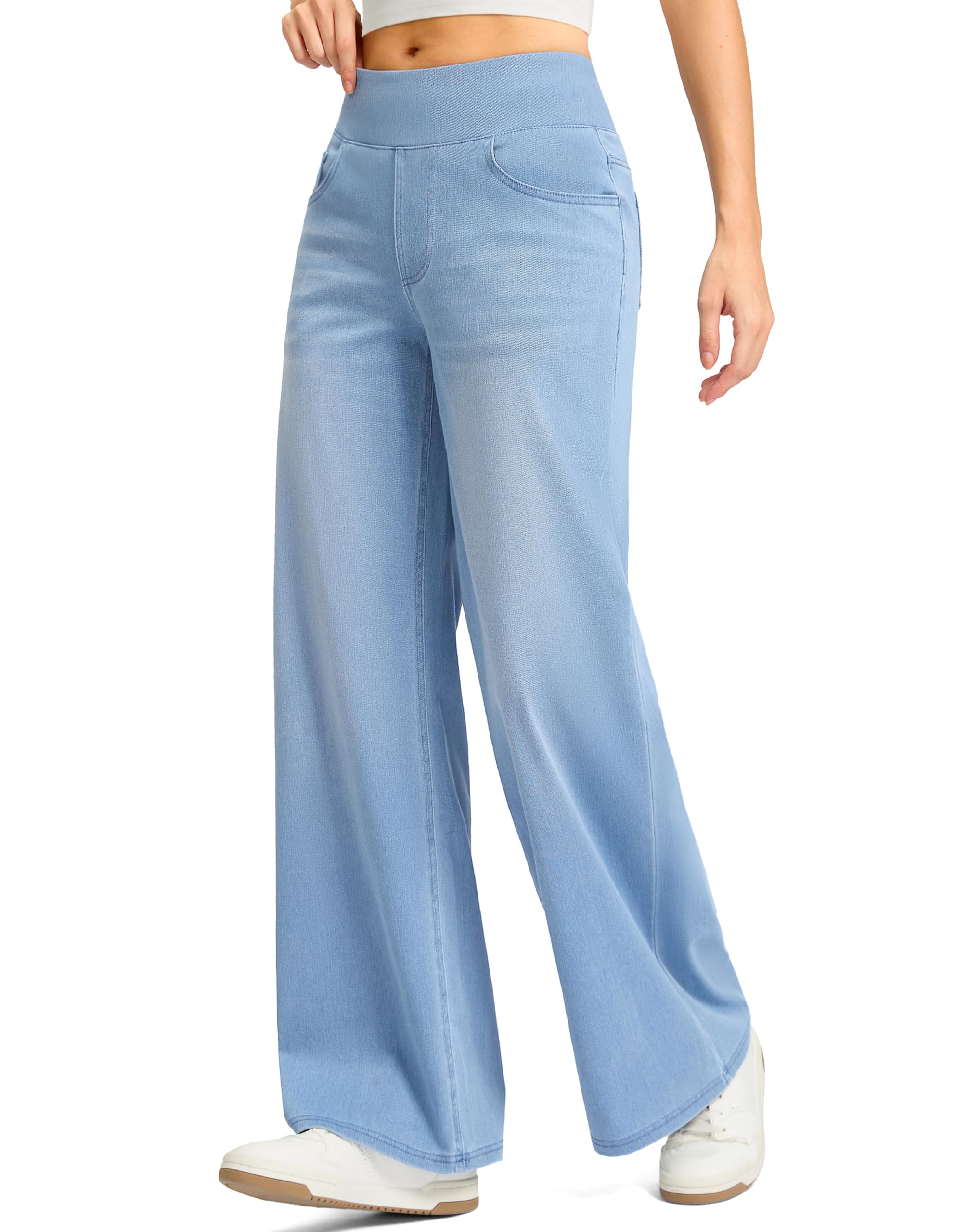 Rammus Wide Leg Jeans Woman High Waisted Pull On Stretchy Denim Pants