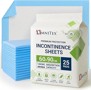 25x Omnitex 60x90cm Incontinence Bed Pads 1400ml Absorption | Disposable Bed Pads with SAP Liquid capture Tech, disposable underpads, Adult bed pads, pet pads, 25pk Premium Incontinence Bed Sheets