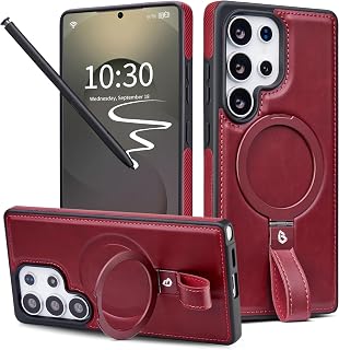 Butaiga for Samsung Galaxy S23 Ultra Case Leather with Stand, Burgundy