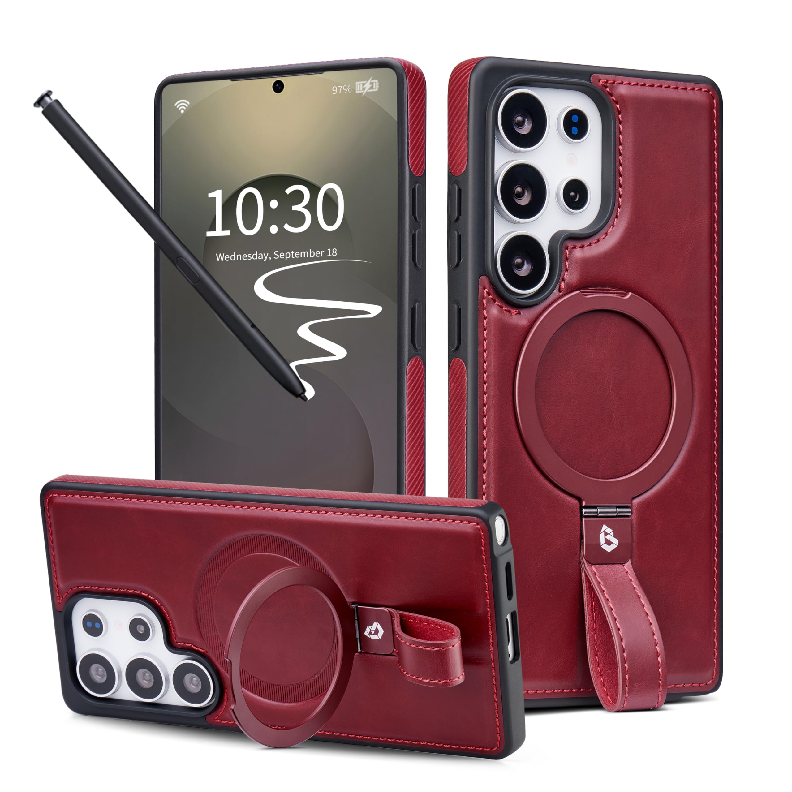 Butaiga for Samsung Galaxy S23 Ultra Case Leather with Stand, Burgundy