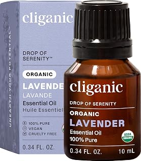 Cliganic Organic Lavender Essential Oil for Diffuser, 100% Pure, 0.34 Fl Oz | Natural For Aromatherapy, Skin, Hair & Massage, Soap, Candle Making, Home Fragrance, DIY Blends, Non-GMO, Undiluted