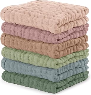 Comfy Cubs Muslin Baby Washcloths 10"x10" 6 Pk - Multicolor | Soft 6-Layer 100% Muslin Washcloths for Sensitive Skin - Gentle Absorbent Baby Cotton Washcloths for Newborns and Toddlers