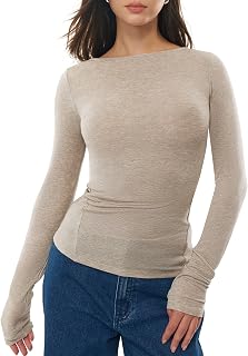 Women's Merino Wool Blend Shirts Boat Neck Long Sleeve Tops Fitted Basic Tee Cozy Embrace Collection