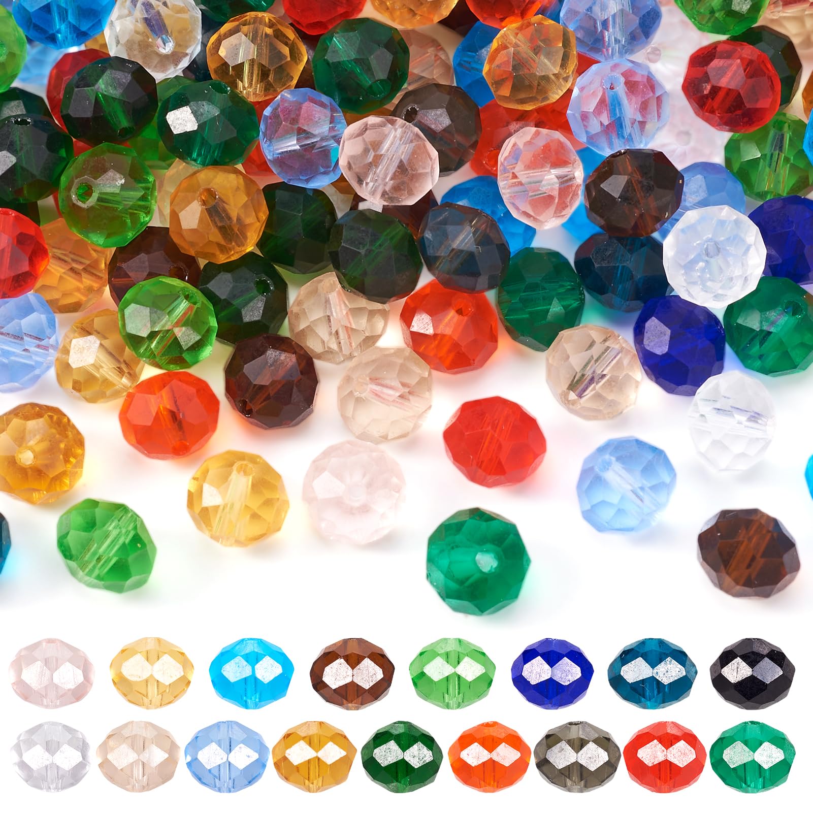 200pcs Faceted Glass Beads 10x7mm for Jewelry Making, DIY Craft Making Earring N