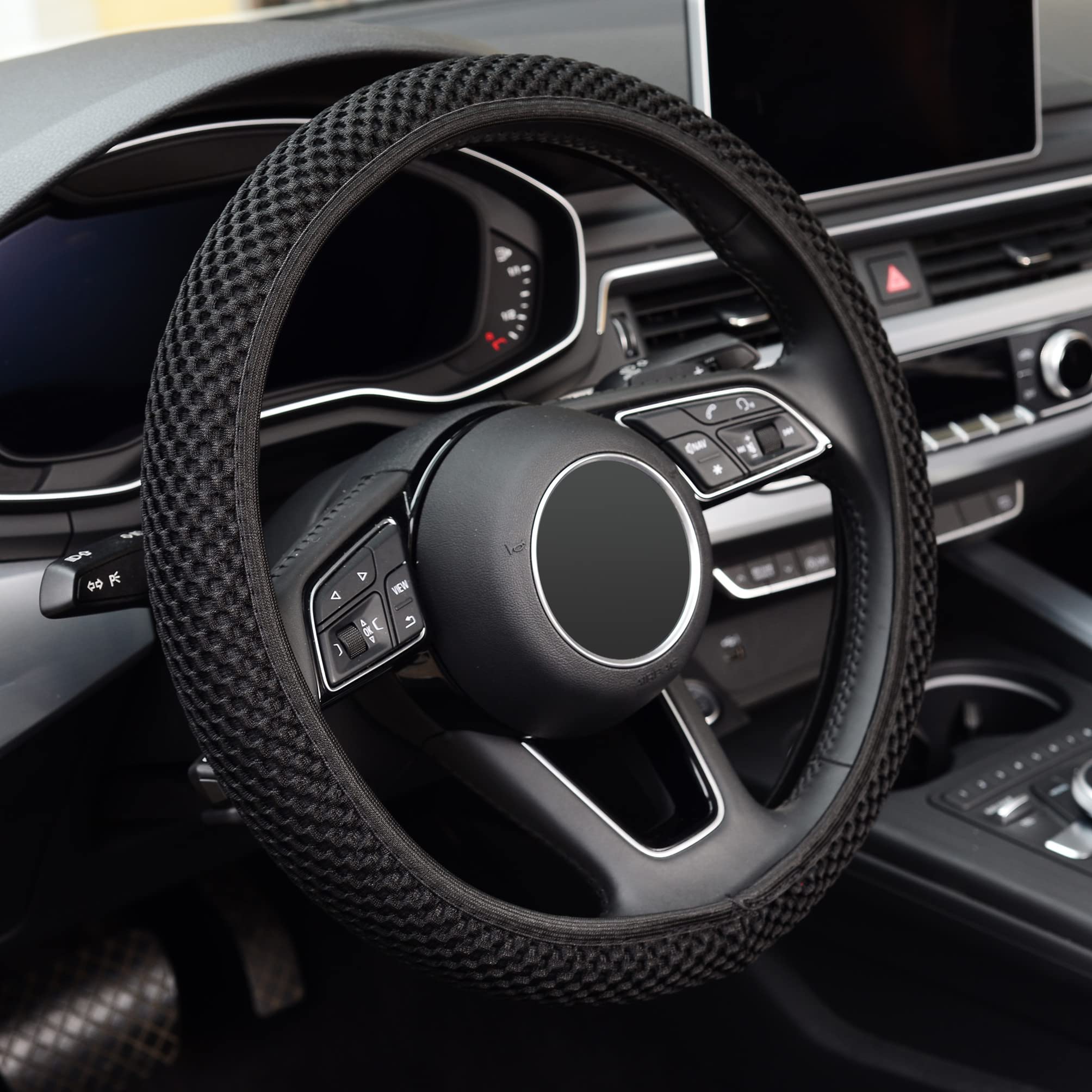 KAFEEK Elastic Stretch Steering Wheel Cover, Universal 15 Inch, Black | Warm in 