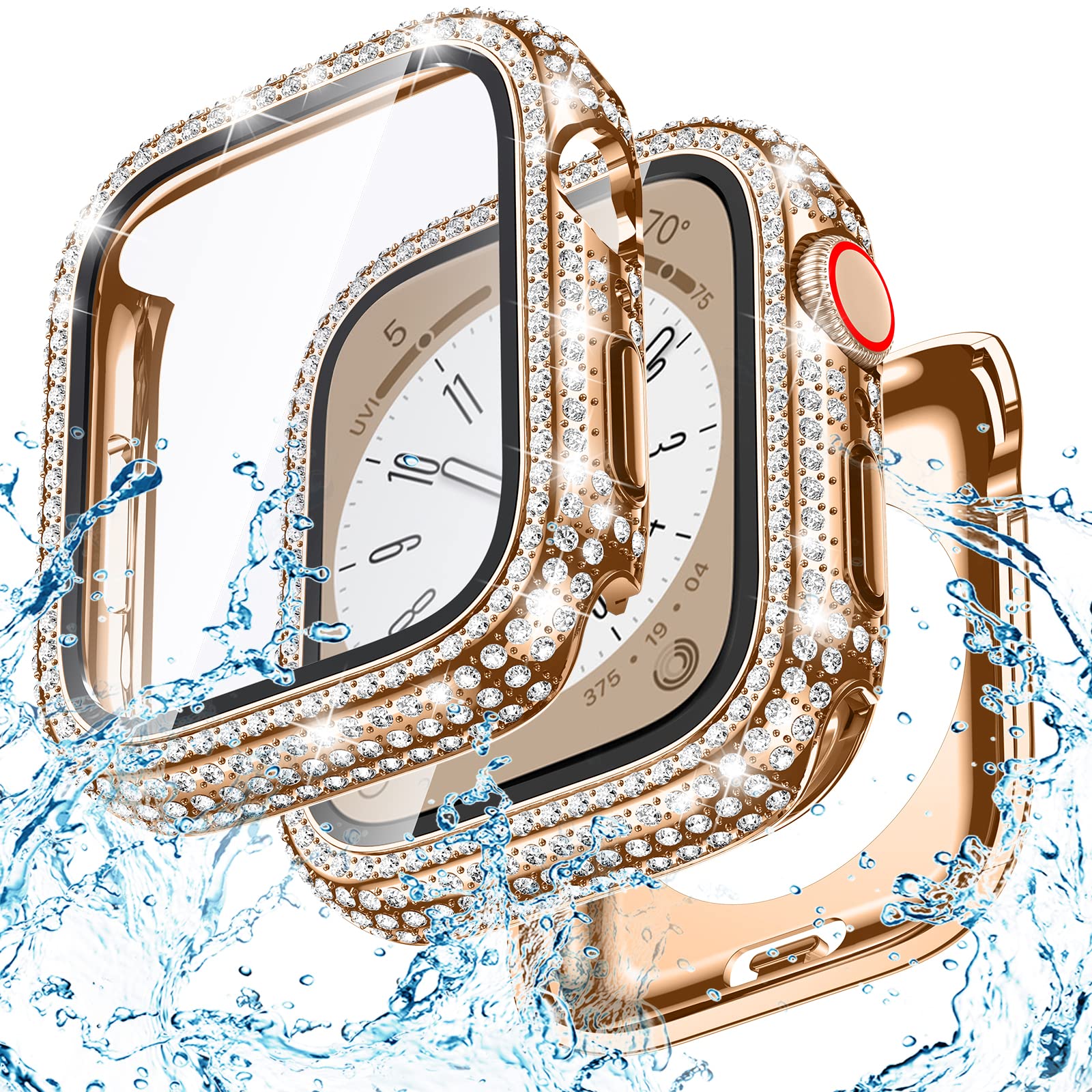 Bling Waterproof Case for Apple Watch Screen Protector 44mm Series 6/5/4/SE