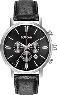 Bulova Classic Aerojet 96B262 - Stopwatch Design - Leather Strap - Men - Black