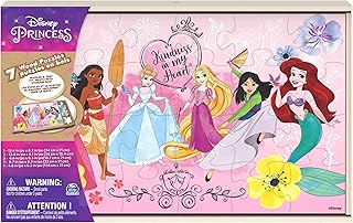 Spin Master Games Disney Princess Jigsaw Puzzles 7-Pack Preschool Activity | Artwork of Cinderella Ariel, Moana & More, 12pc, 16pc & 24pc Puzzles, Boosts Problem Solving Skills, 1+ Players, Ages 4+