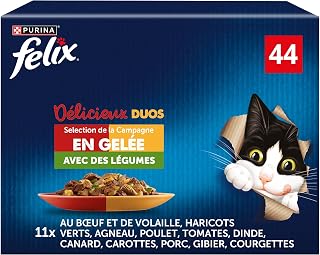 FELIX Delicious Duos - Cat Selection Campaign Vegetables - 44 x 3 oz | Food Cat Selection Vegetables Campaign - Complete meal in jelly, vitamins for shiny coat - Cat Health