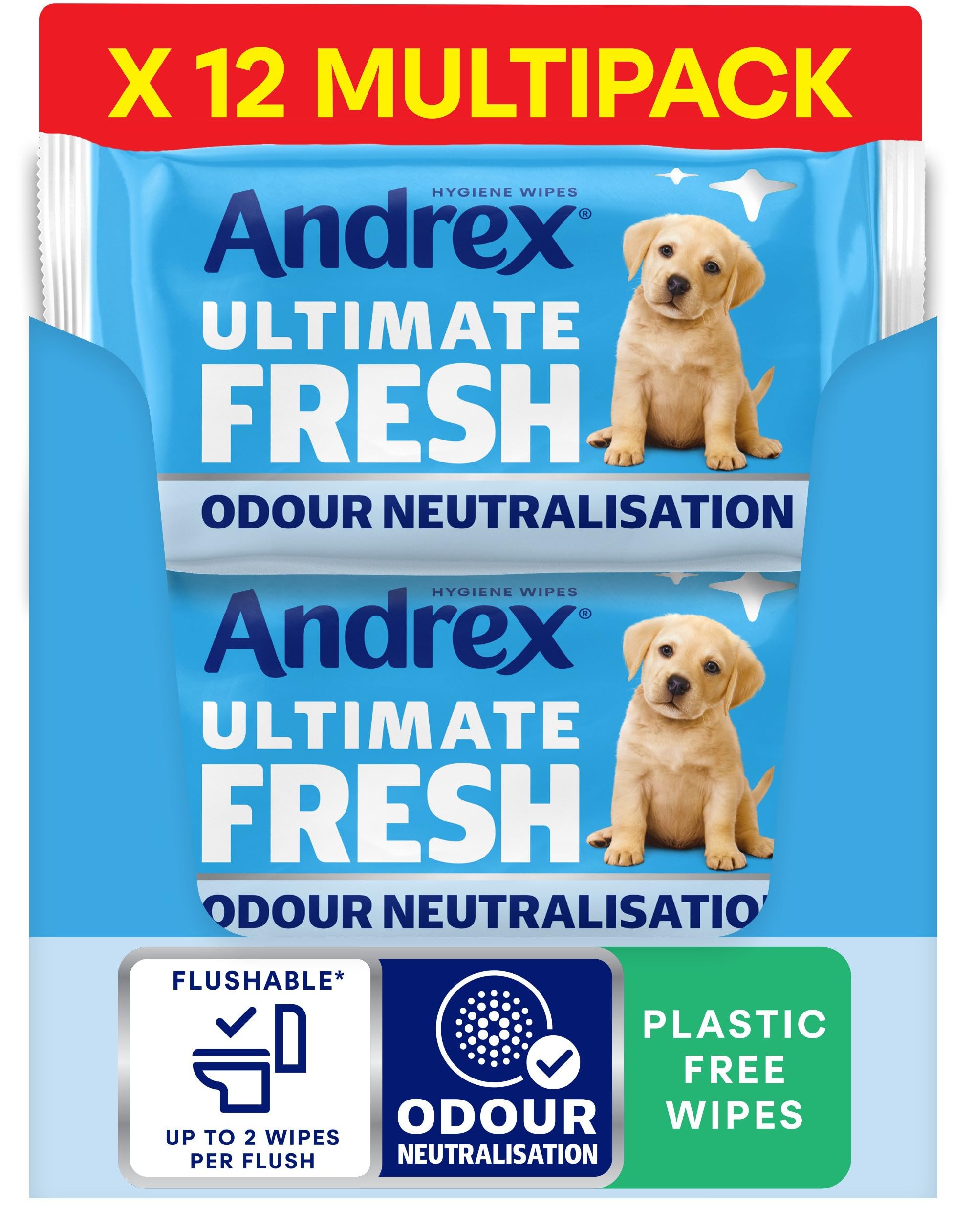 Andrex Ultimate Fresh Washlets, 12 Packs - Gentle, Biodegradable, Flushable Toil