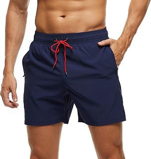 Arcweg Men's Swim Trunks Mens Board Shorts with Zipper Pockets Surfing Stretchy Beach Shorts Breathable Mesh Lining Quick Dry