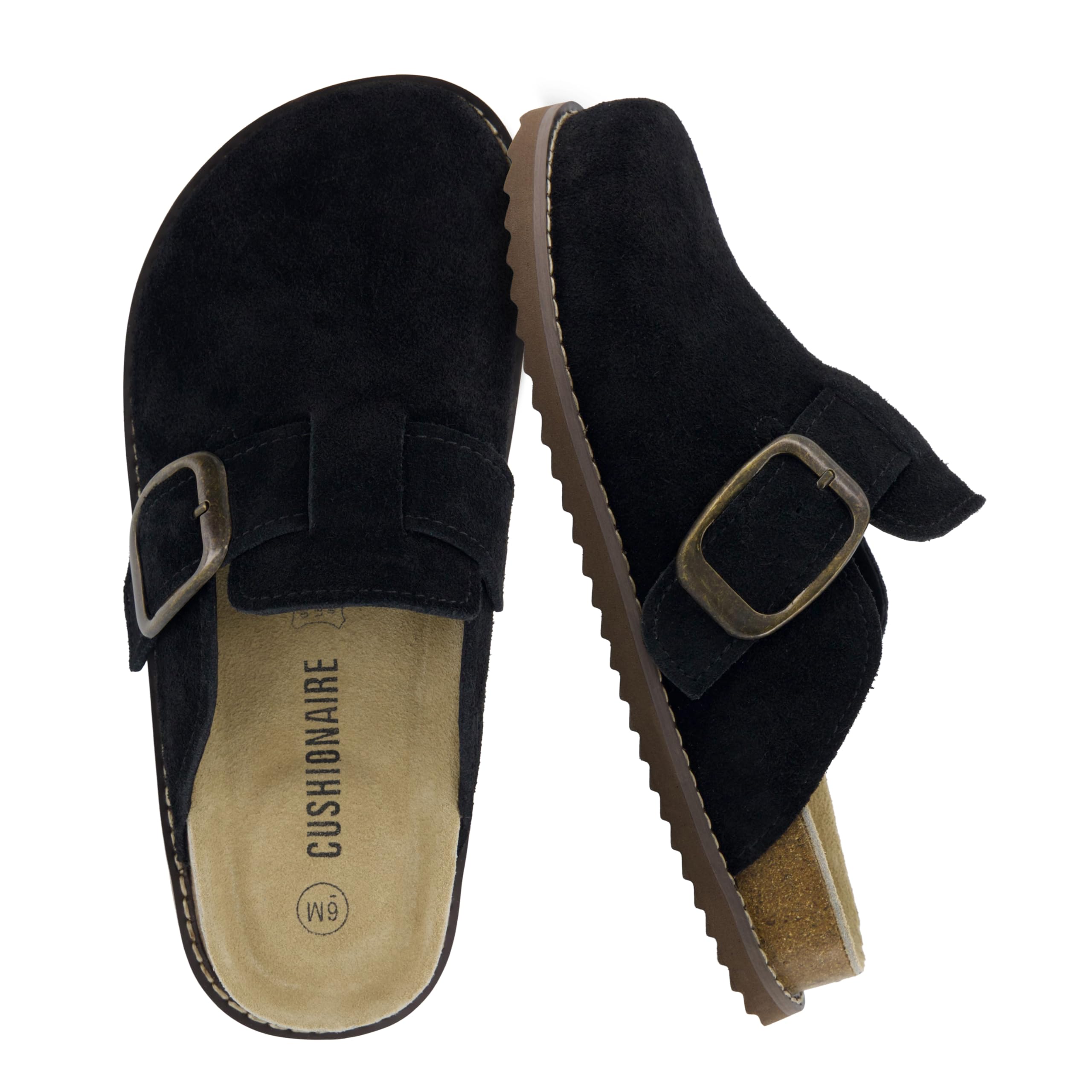 CUSHIONAIRE Blain Womens Genuine Suede Clogs Memory Foam Stylish Buckle Comforta