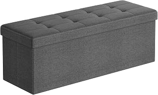 SONGMICS Ottoman Storage Box, Foldable Tufted Bench, 131L | 110 x 38 x 38 cm, Removable Divider, Foot Rest for Entryway Living Room, Grey and Black, Minota Collection, LSF80GYZ