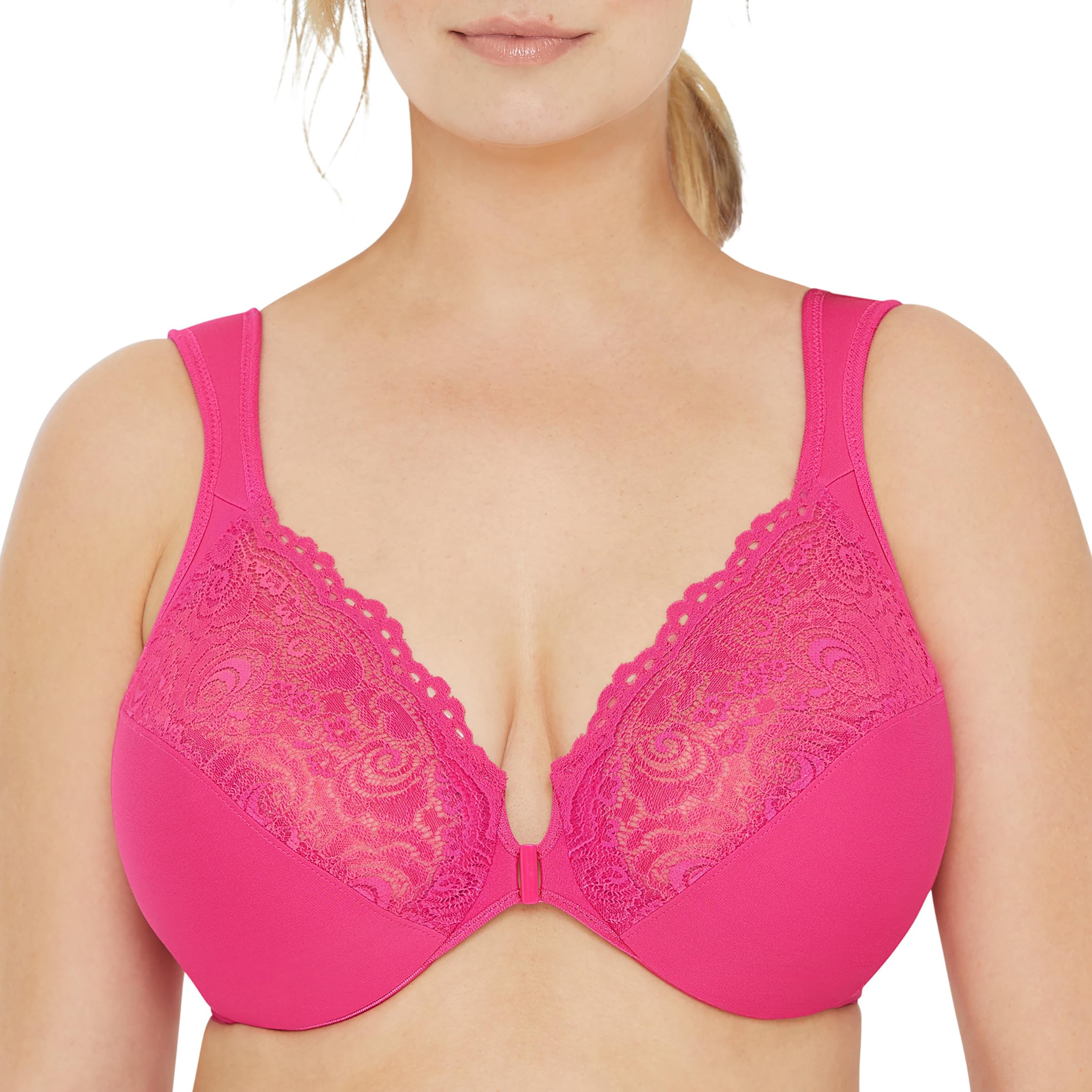 Glamorise Wonderwire Front-Closure Bra Underwire #1245 Women's V-Neck Bra (Pack 