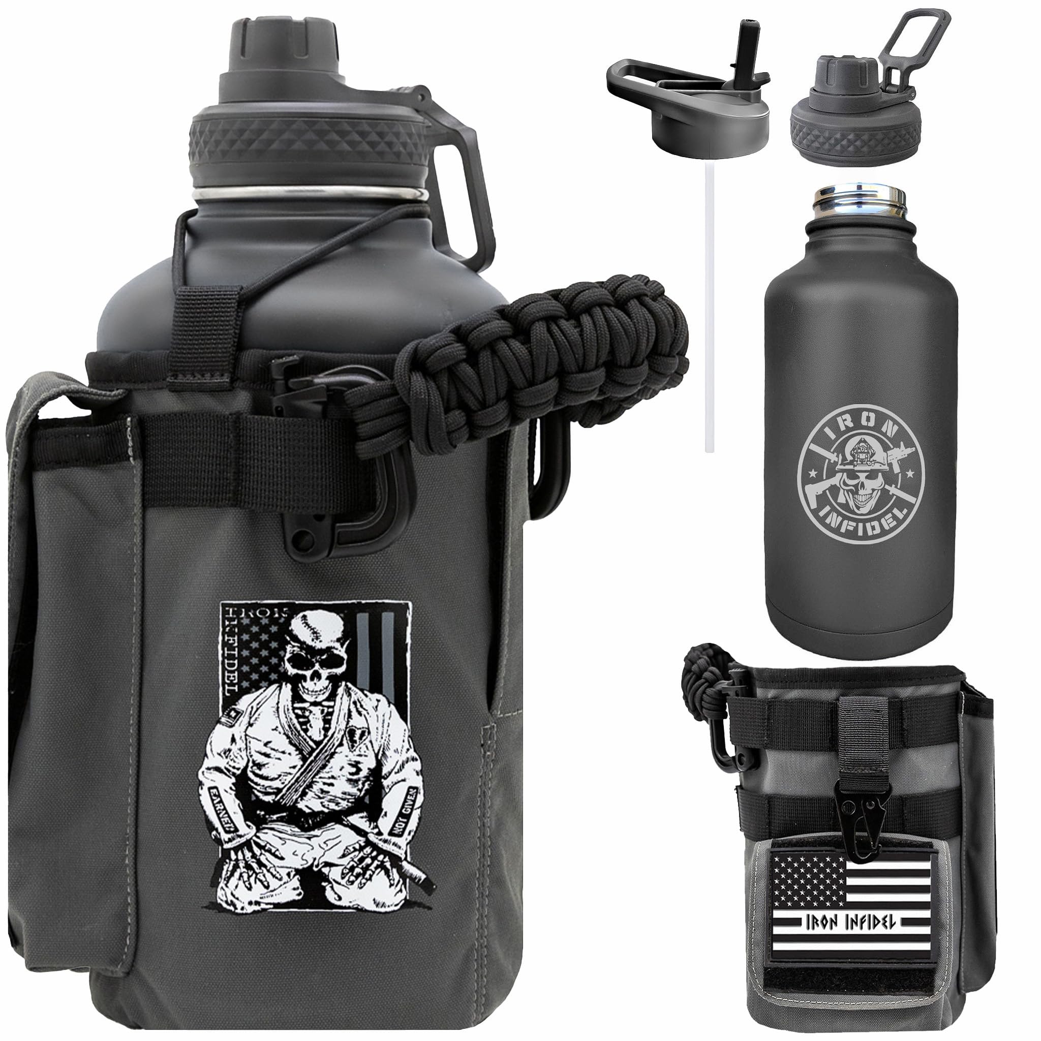 Iron Infidel Battle Bottle - Half Gallon Water Bottle Insulated, 64 oz Stainless