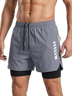 Mens Running Shorts - Quick Dry Patchwork Training Shorts with Zipper Pockets for Summer Sports