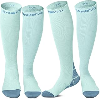 CAMBIVO Compression Socks Women and Men 2 Pairs, Compression Running Socks 20-30mmHg, Compression Socks for Nurse, Cycling, Football, Travel Airplane, Sport