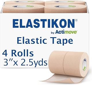 ELASTIKON by Actimove Cotton Elastic Tape, 3 in x 2.5 yd, 4 Rolls | Provides Mid-Level Compression and Support for Sprains, Strains, Muscle Injuries, Strong Adhesion
