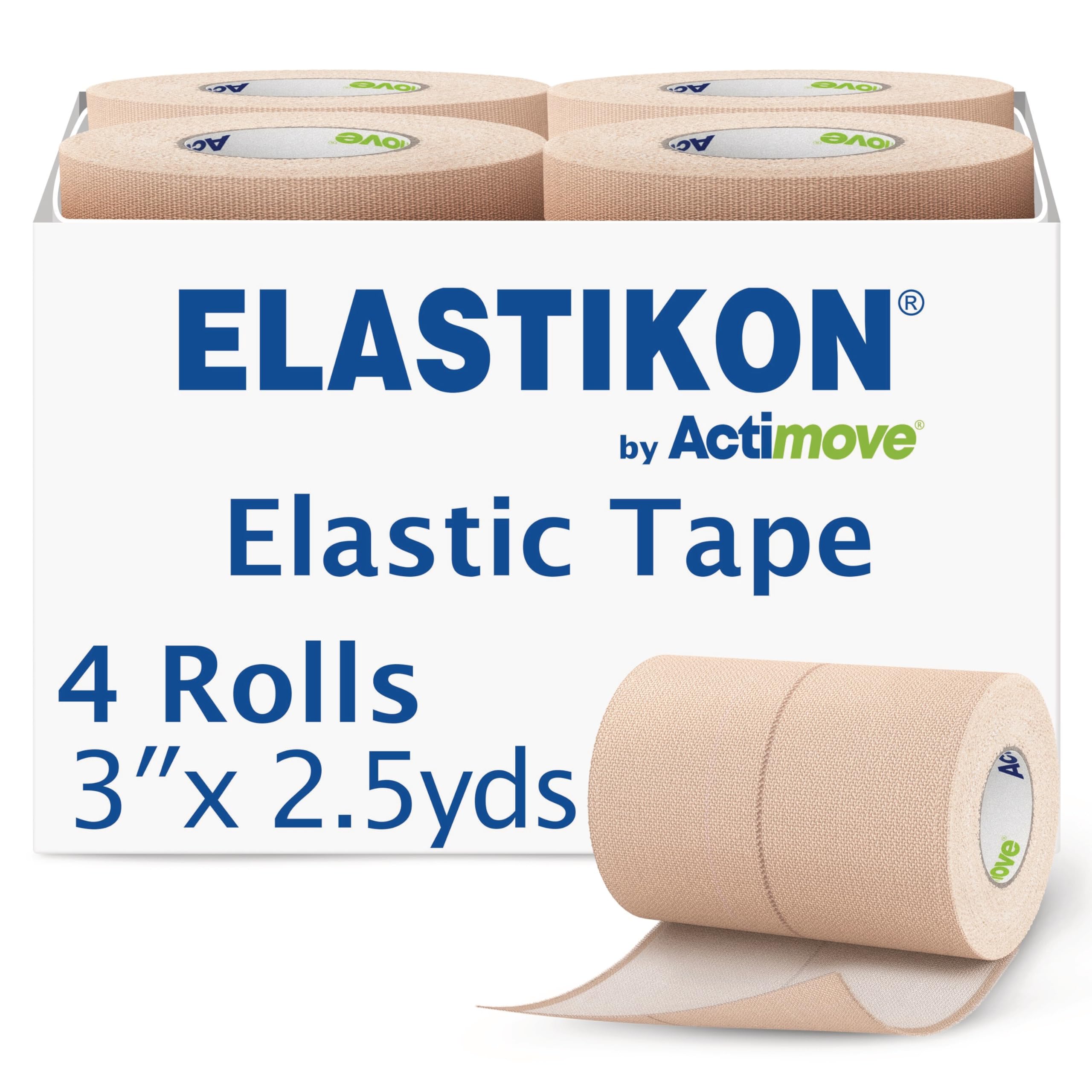 ELASTIKON by Actimove Cotton Elastic Tape, 3 in x 2.5 yd, 4 Rolls | Provides Mid
