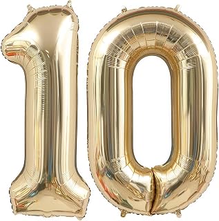 Champagne Gold 10 Balloon,40 Inch Light Gold Number 10 Balloon Big Foil Mylar Helium Balloons for Birthday Party