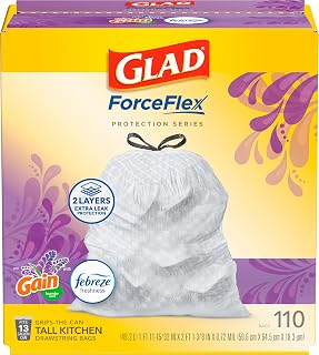 Glad ForceFlex Tall Kitchen Trash Bags, 13 Gal, Gain Lavender, 110 Ct, Pack May Vary