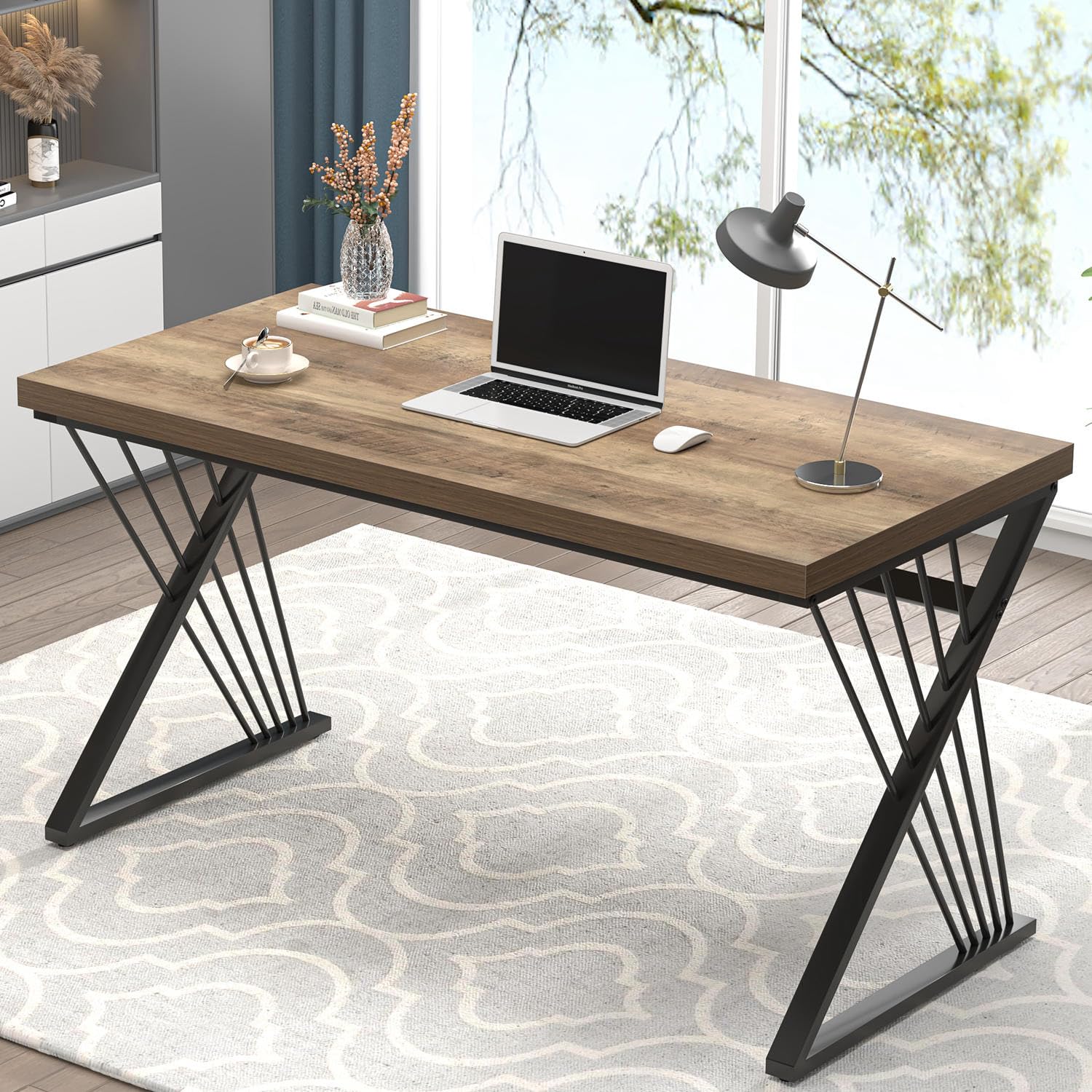 FOLUBAN Computer Desk, Modern Home Office Desk, Wood and Metal Study Writing Gam
