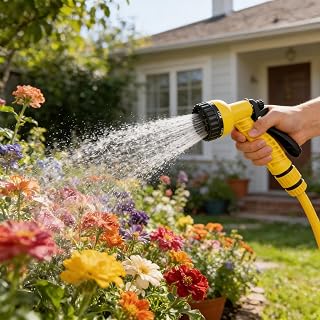 1 x 7 Function Garden Hose Nozzle Adjustable Pattern Heavy Duty Water Spray Gun Great for watering plants, washing cars, and cleaning outdoors (Yellow)