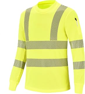 AYKRM T Shirt with Long Sleeves Work Technique High Visibility Yellow Orange Fluo