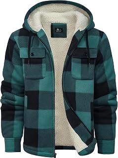 SCODI Men's Flannel Shirt Jacket Fleece Sherpa Lined Plaid Zip Up Hoodies