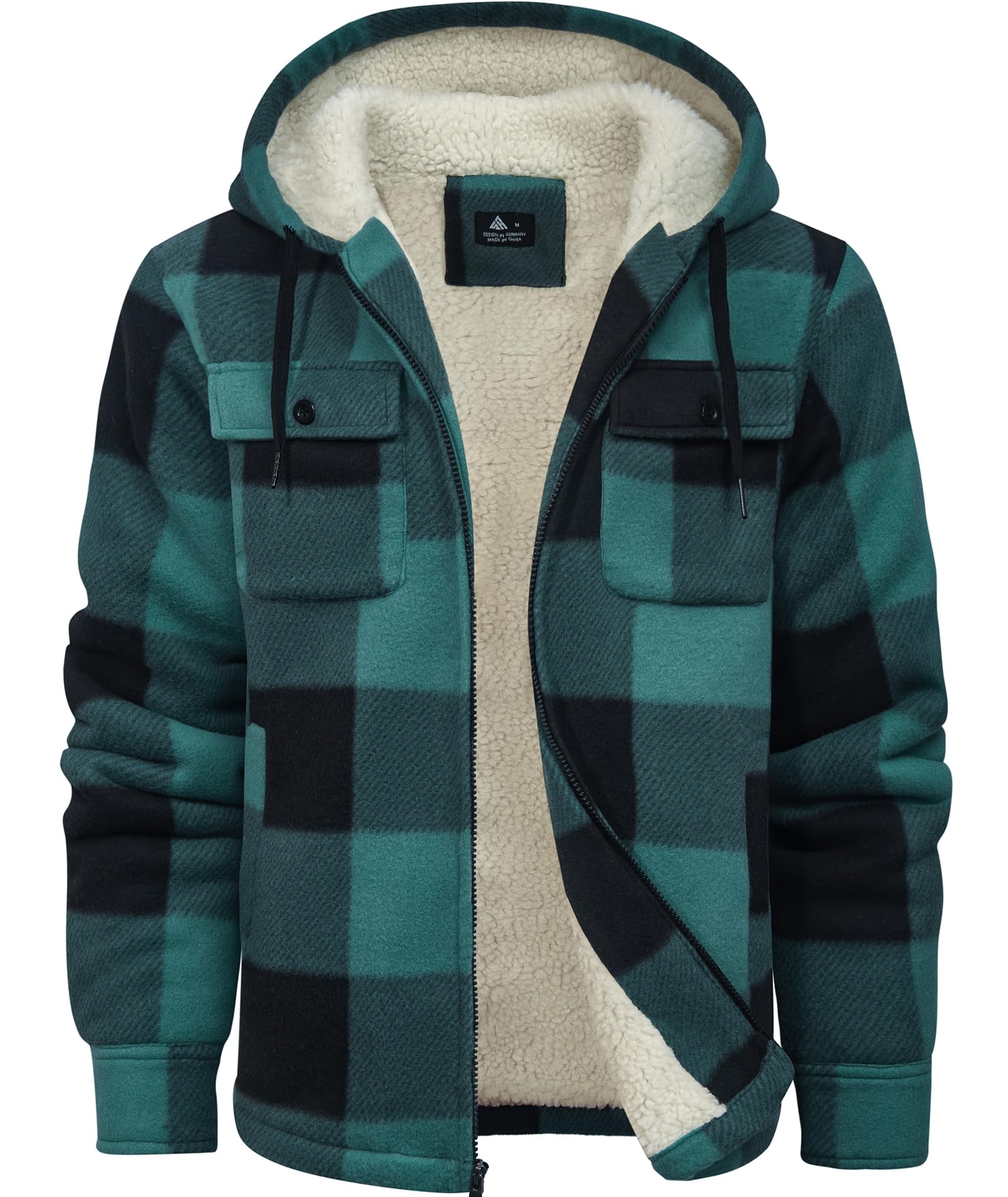 SCODI Men's Flannel Shirt Jacket Fleece Sherpa Lined Plaid Zip Up Hoodies